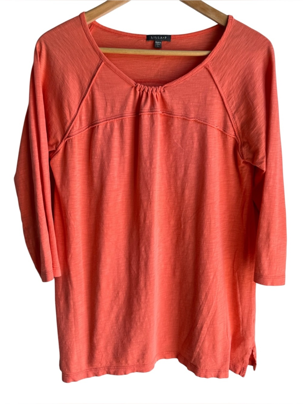 Lilla P Pima Cotton 3/4 Sleeve Shirt Sz L Peachy Orange Casual Top Capsule EUC
